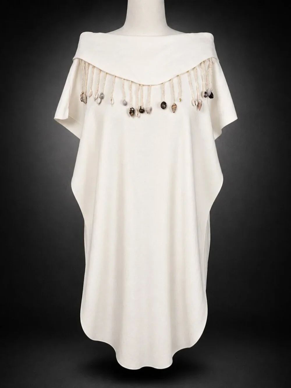 Beach & Beyond Women's Beach Cover Up Poncho Shell Trim Cream One Size
